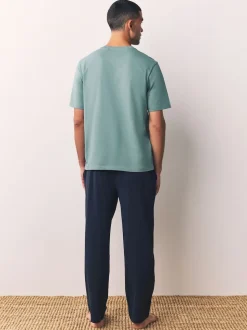 Vert sauge/gris ardoise - Ensemble de 2 pyjamas longs ouverts en jersey