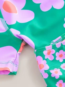 Vert Stampy Floral - Ensemble de bain Sunsafe à manches courtes (3mois à10ans)