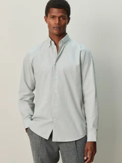 Vert texturé - Chemise habillée à manches longues riche en coton