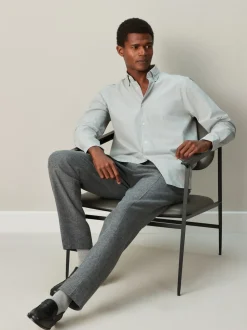 Vert texturé - Chemise habillée à manches longues riche en coton