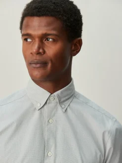 Vert texturé - Chemise habillée à manches longues riche en coton