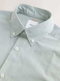 Vert texturé - Chemise habillée à manches longues riche en coton
