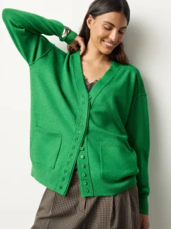 Vert vif - Cardigan ultra-doux à col en V avec poches
