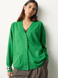 Vert vif - Cardigan ultra-doux à col en V avec poches