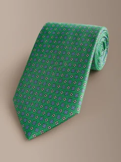 Vert vif - Cravate géométrique en soie Signature italienne