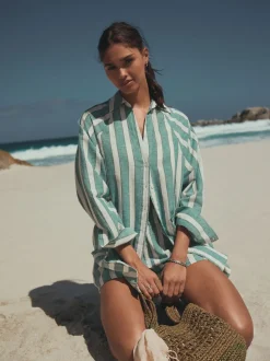 Vert/Blanc - Chemise d’été avec lin