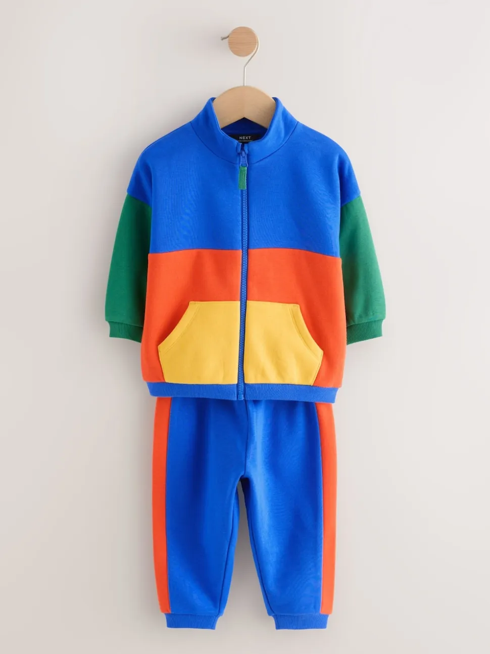 Vert/Bleu color block - Ensemble sweat et Joggings zippé à Col cheminée (3mois-7ans)
