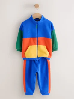 Vert/Bleu color block - Ensemble sweat et Joggings zippé à Col cheminée (3mois-7ans)