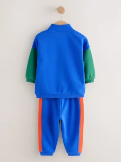 Vert/Bleu color block - Ensemble sweat et Joggings zippé à Col cheminée (3mois-7ans)