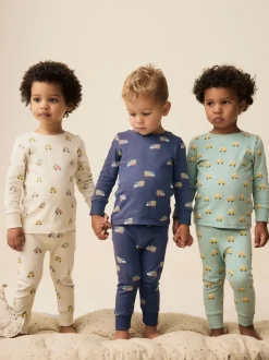 Vert/Bleu Transport - Lot de 3 pyjamas Snuggle courts (9mois-10ans)
