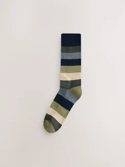 Vert/bleu/gris - Lot de 10 paires de chaussettes confortables rayées à semelle rembourrée