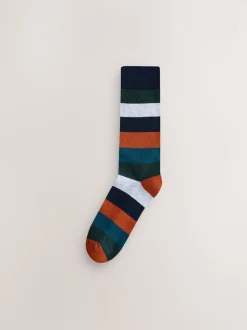 Vert/bleu/gris - Lot de 10 paires de chaussettes confortables rayées à semelle rembourrée