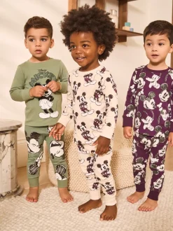 Vert/écru Mickey Mouse - Lot de 3 pyjamas Snuggle sous licence (9mois -10ans)