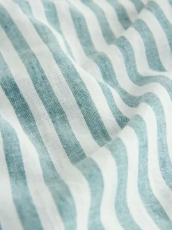 Vert/Écru Rayure - Chemise à manches longues Grandad Collar Lin Mix (3-16yrs)