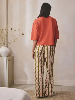 Vert/Écru Rayure - Pyjama à manches courtes en coton