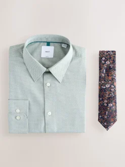 Vert/fleuri - Ajustement régulier - Ensemble chemise et cravate