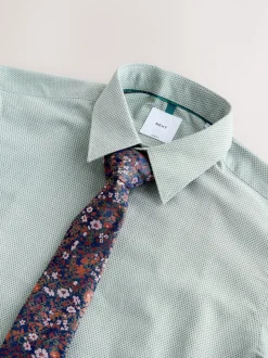 Vert/fleuri - Ajustement régulier - Ensemble chemise et cravate