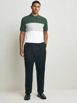 Vert/Gris - 100% Coton Manches courtes Polo bloc boutonné