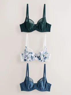 Vert/marine/bleu marine imprimé - DD Lot de soutiens-gorge 3 sans rembourrage pleins avec maintien latéral