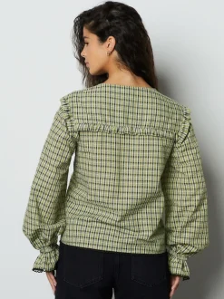 Vert/noir à carreaux - Chemisier à manches longues et col oversize