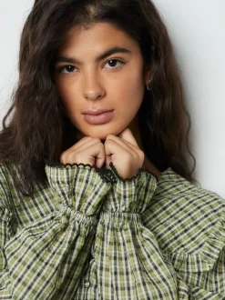 Vert/noir à carreaux - Chemisier à manches longues et col oversize