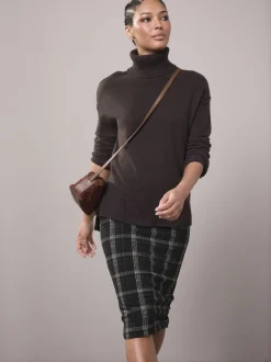 Vert/Noir - Jupe crayon brossée à carreaux