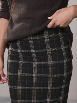 Vert/Noir - Jupe crayon brossée à carreaux