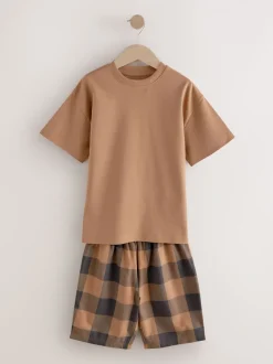 Vert/orange - Pyjama court à carreaux tissés 3 Pack (3-16ans)