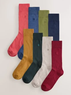 Vert/Rouge/Bleu - Lot de 8 - Chaussettes fraîches brodées durables