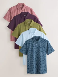 Vert/violet/bleu géométrique - Ajustement régulier - Polo en jersey Manches courtes 5 Pack