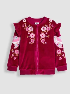 Veste JoJo Maman Bébé en velours à volants brodés