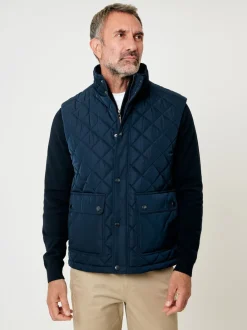 Veste sans manches Saltwell Heritage bleue matelassée à col cheminée en losanges