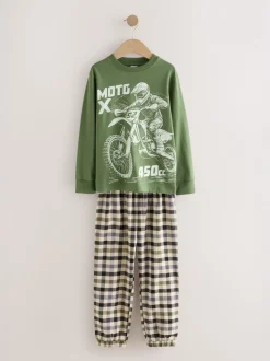 Véhicule bleu/vert - Lot de 2 pyjamas en tissu à carreaux à manches longues (3-16ans)