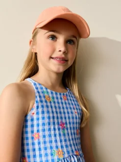 Vichy bleu - Robe d'été à bretelles Effet froissé (3-16ans)