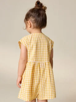 Vichy jaune brodé - Combinaison sans manches (3mois à7ans)