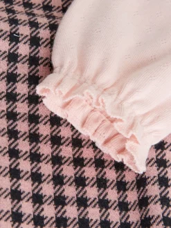 Vichy rose / chocolat - Body à manches longues et salopettes bébé Ensemble 2 pièces (0mois-2ans)