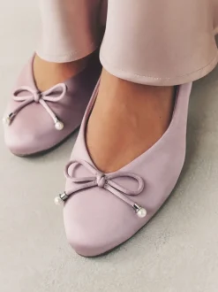 vieux rose - Ballerines de demoiselle d’honneur effet perle avec nœud