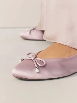 vieux rose - Ballerines de demoiselle d’honneur effet perle avec nœud