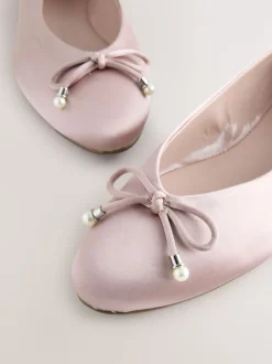 vieux rose - Ballerines de demoiselle d’honneur effet perle avec nœud