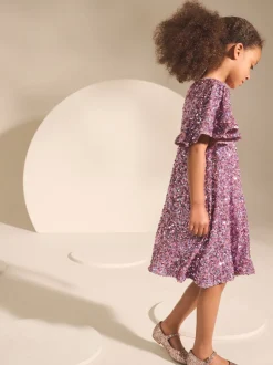 vieux rose - Manches d'ange Sequin Robes de fête (3-16yrs)