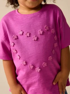 Violet - Haut brodé cœur à manches courtes (3mois-7ans)