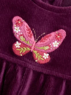 Violet à motif papillons - Ensemble salopette et haut en velours appliqué JoJo Maman Bébé