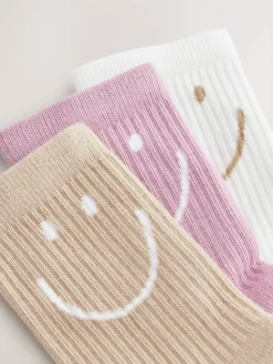 Violet, blanc et neutre - Lot de 3 paires de chaussettes de sport pour l'école enrichies en coton matelassées