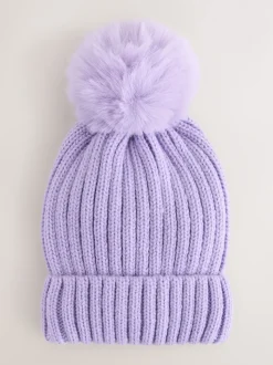 Violet lilas - Bonnet côtelé à pompon (3mois-16ans)