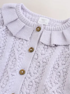 Violet lilas - Cardigan bébé en maille à col volanté (0mois-2ans)