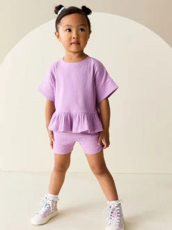 Violet lilas - Ensemble haut et short côtelé à manches courtes (3mois7ans)
