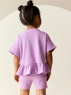 Violet lilas - Ensemble haut et short côtelé à manches courtes (3mois7ans)