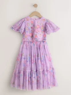 Violet lilas - Ensemble Lehenga haut et jupe fleuri avec ornements (3-16ans)