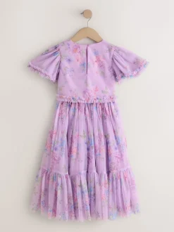 Violet lilas - Ensemble Lehenga haut et jupe fleuri avec ornements (3-16ans)