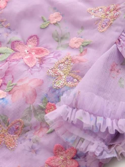 Violet lilas - Ensemble Lehenga haut et jupe fleuri avec ornements (3-16ans)